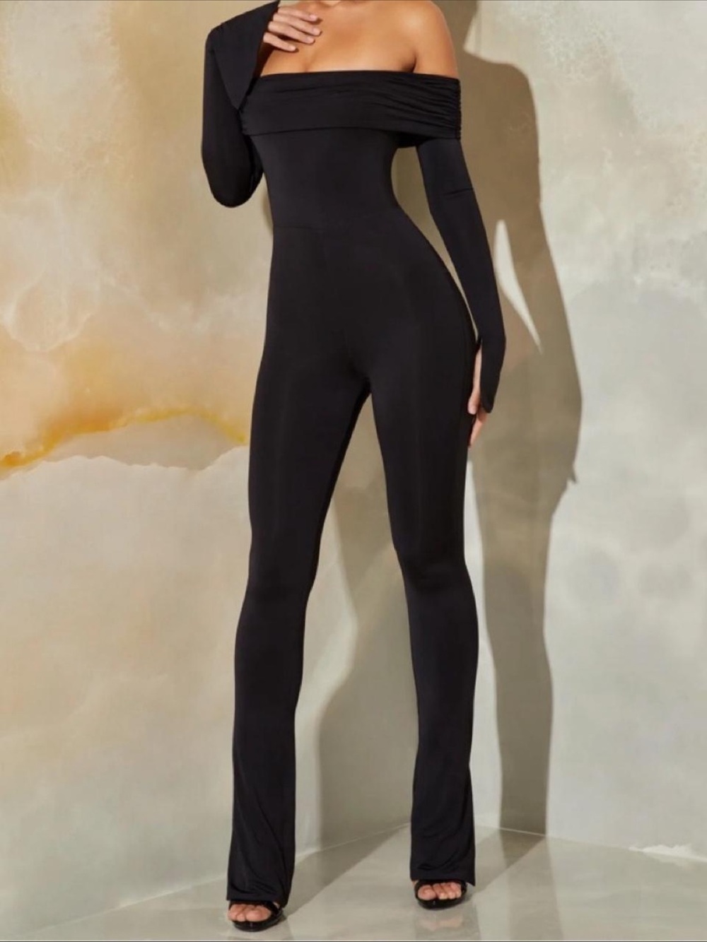 Oh Polly Black Off-Shoulder Cutout Jumpsuit - Picture 2 of 4